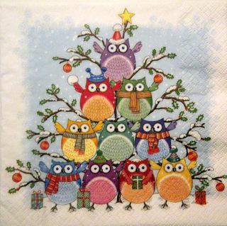Servetel decorativ 'Tree of owls', 33cm
