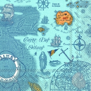 Servetel decorativ 'Carte des oceans blue', 25cm