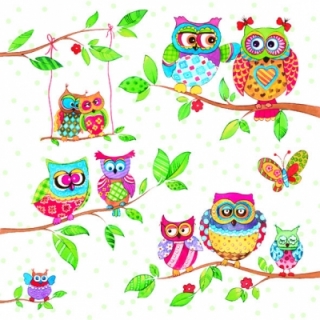 Servetel decorativ 'Owls in summerland', 33cm