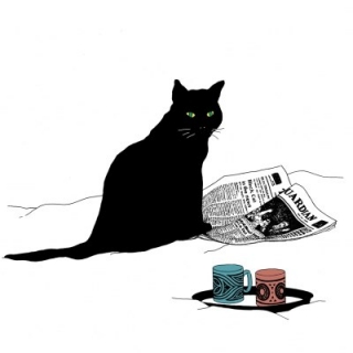 Servetel decorativ 'Black cat journal', 33cm