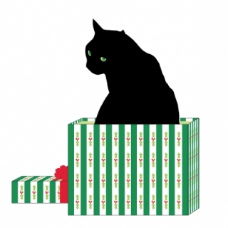 Servetel decorativ 'Black cat cadeau', 33cm