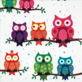 Servetel decorativ 'Colourful owls', 33cm