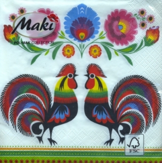 Servetel decorativ 'Folk roosters', 33cm