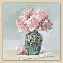 Servetel decorativ 'Vintage vase with roses', 33cm