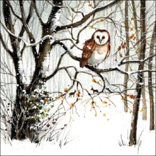 Servetel decorativ 'Owl in winter', 33cm