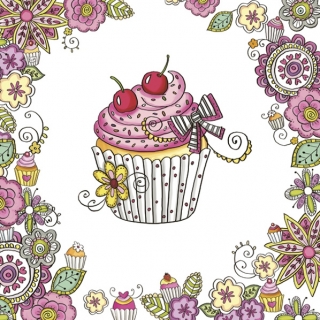 Servetel decorativ 'Doodle cupcake', 33cm