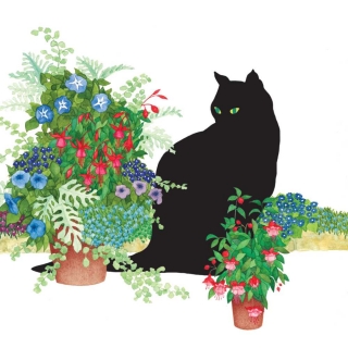 Servetel decorativ 'Black cat flower pot', 25cm