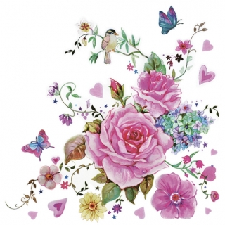 Servetel decorativ 'Pink bouquet', 33cm