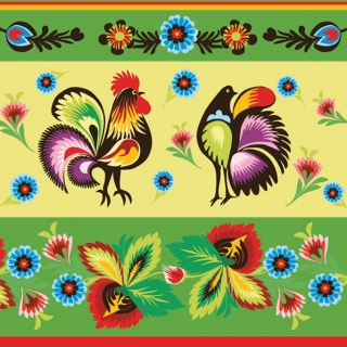Servetel decorativ 'Folk roosters green', 33cm