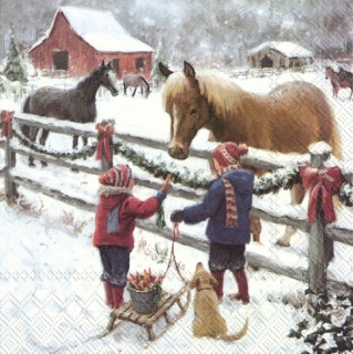 Servetel decorativ 'Horses in winter', 25cm