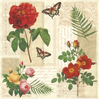 Servetel decorativ 'Flowers and butterflies', 33cm
