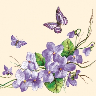 Servetel decorativ 'Violet flowers', 33cm