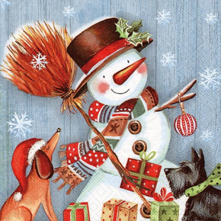 Servetel decorativ 'Snowman with broomstick', 33cm