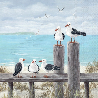 Servetel decorativ 'Seagulls on the dock', 33cm