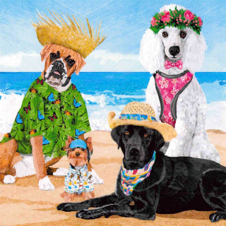 Servetel decorativ 'Dogs beach party', 33cm