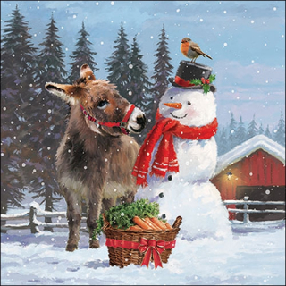 Servetel decorativ 'Donkey with snowman', 33cm