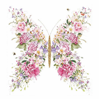 Servetel decorativ 'Papillon et fleurs', 33cm