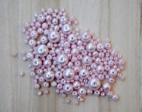 Set de margele, imitatie perla, cul.roz-pal, 100g