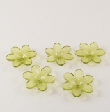 Set de 5 flori din plastic, verde-mar transparent, 26mm