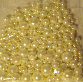 Set de margele, imitatie perla, cul.crem, 100g