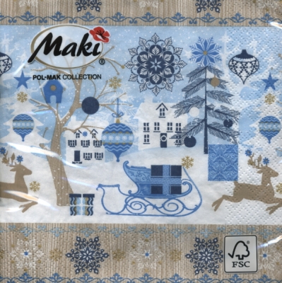 Servetel decorativ 'Blue Xmas', 33cm