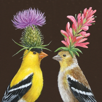 Servetel decorativ 'Goldfinch couple', 33cm