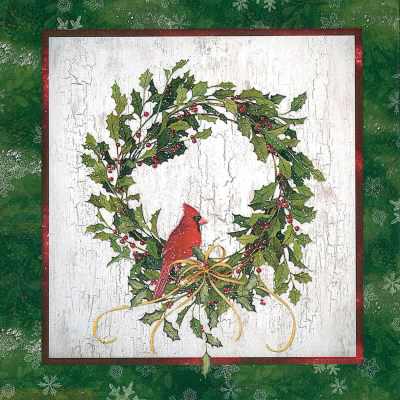 Servetel decorativ 'Holly and cardinal', 33cm