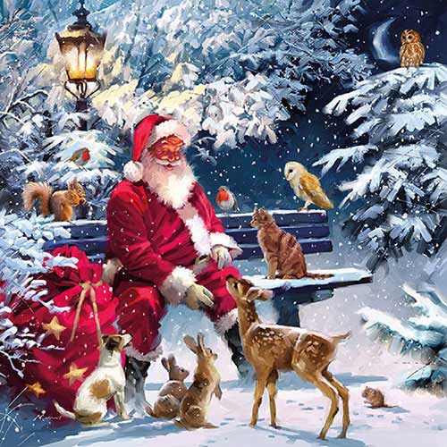 Servetel decorativ 'Santa on bench', 33cm