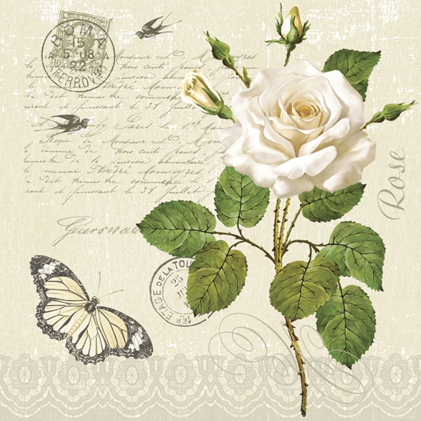 Servetel decorativ 'Rose twig', 33cm