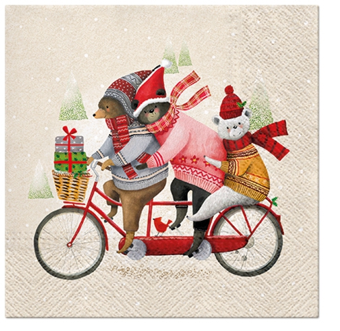 Servetel decorativ 'Biking bears', 33cm