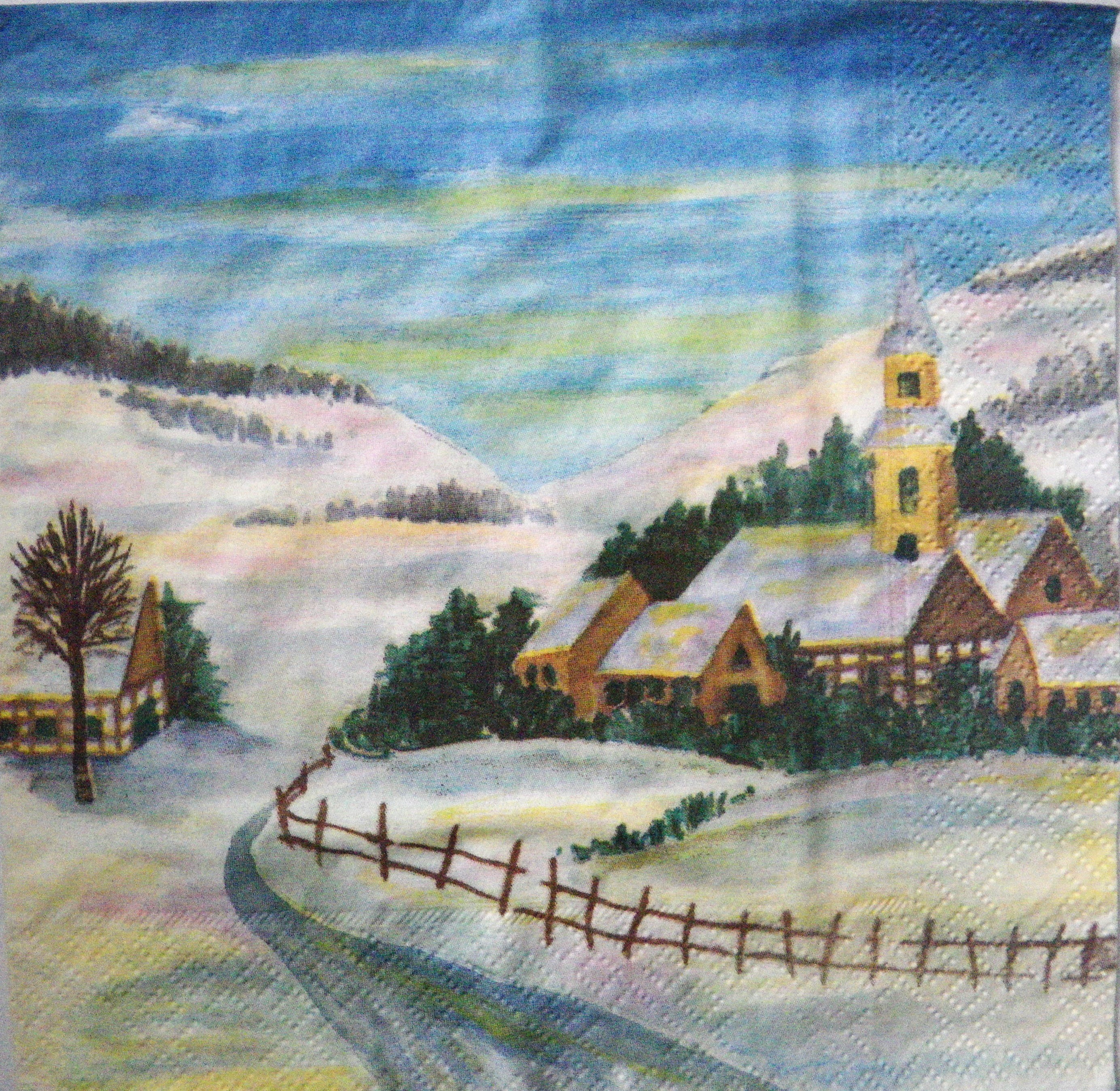 Servetel decorativ 'Snowy village', 33cm