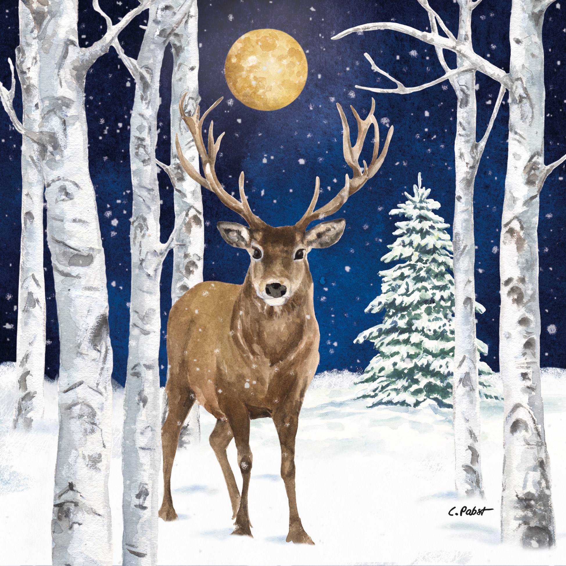 Servetel decorativ 'Winter stag', 33cm