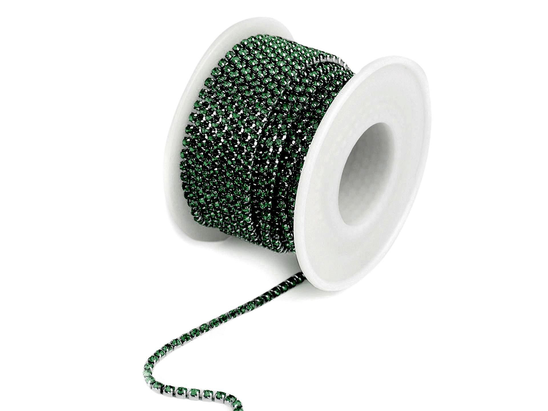 Lant argintiu cu cristale verzi 2,4mm