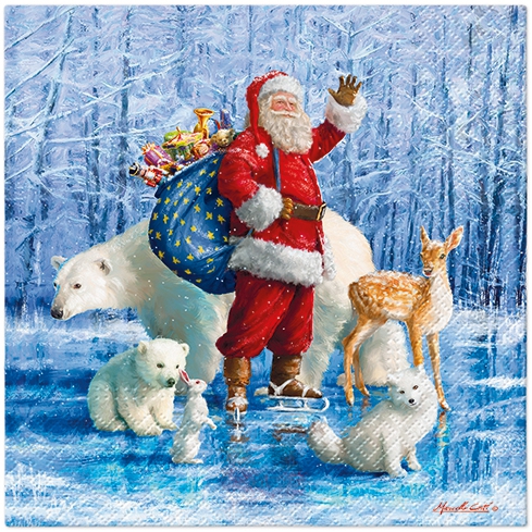 Servetel decorativ 'Skating Santa', 33cm