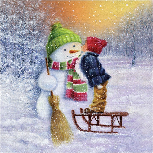 Servetel decorativ 'kissing snowman', 33cm