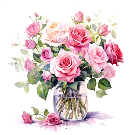 Servetel decorativ 'Mazzetto di rose rosa', 33cm