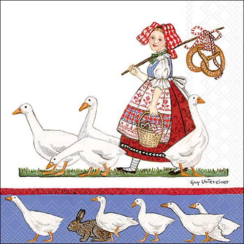 Servetel decorativ 'Girl with geese', 33cm