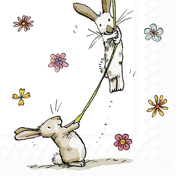 Servetel decorativ 'Bunnies with balloon', 25cm