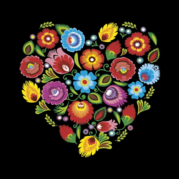 Servetel decorativ 'Flower heart on black', 33cm