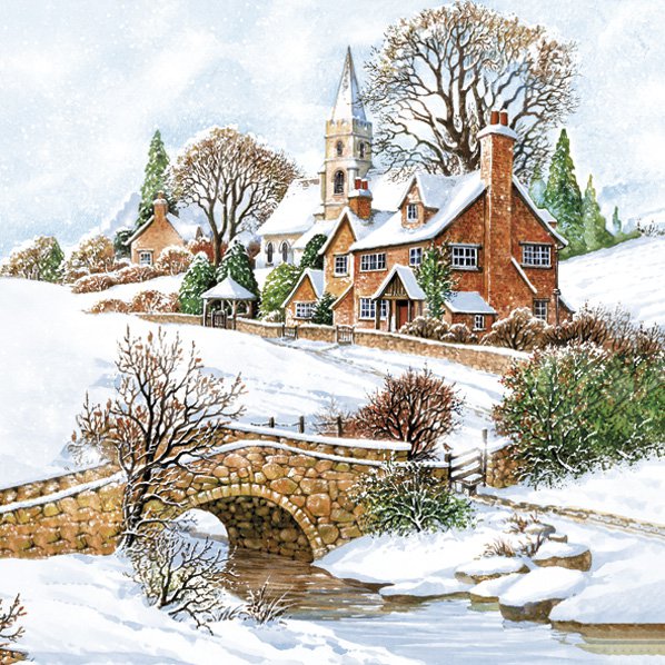 Servetel decorativ 'Snowy winter view', 33cm
