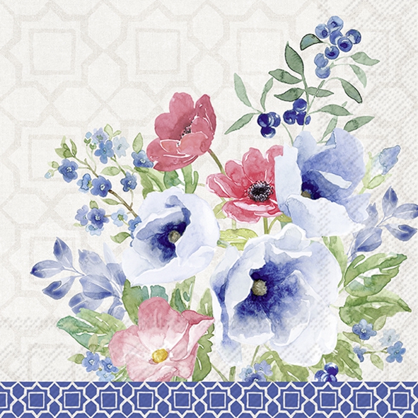 Servetel decorativ 'Indigo bouquet', 33cm