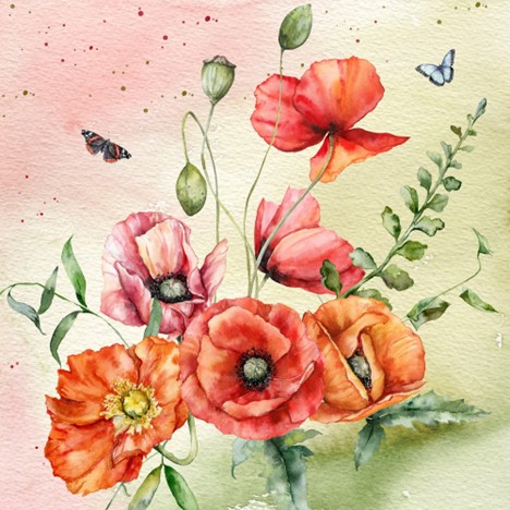 Servetel decorativ 'Bouquet of poppies', 33cm