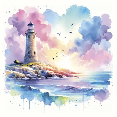 Servetel decorativ 'Watercolour lighthouse', 33cm