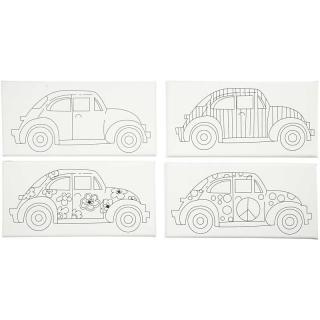Set de 4 canvasuri cu desene in forma de masina