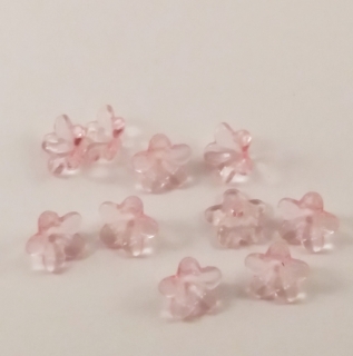Set de 10 flori din plastic, roz-pal transparent, 8*12mm