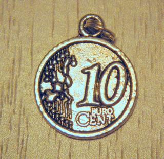 Charm de forma monedei de 10 centi, argintiu antichizat