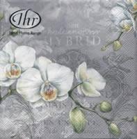 Servetel decorativ 'White orchids grey', 33cm