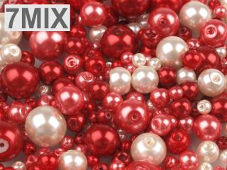 Set de margele, imitatie perla, 'Red-mix', 100g