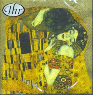 Servetel decorativ 'Klimt - Der kuss gold', 33cm