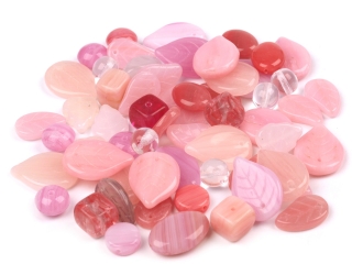 Set de margele din sticla, nuante de roz, 100g